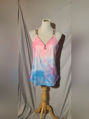 Sleeveless Pink & Blue Marble V-Neck Tank Top